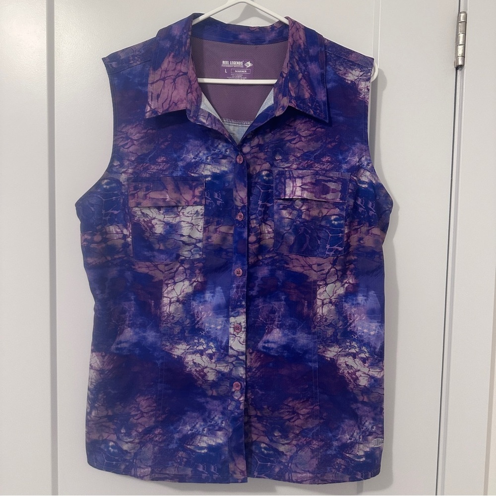Reel Legends Mariner Purple Patterened Sleeveless Blouse Top Size Large Women’s